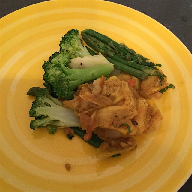 Atkilt, broccoli and asparagus.  Delicious meal from @portablechef!