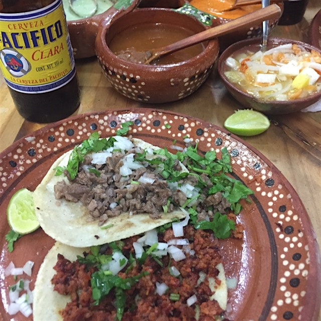 Beef and chorizo tacos @pancho taco in puerto Vallarta! So good worth the wait