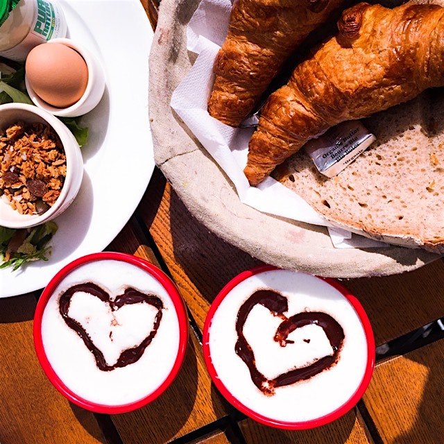 Breakfast with croissant and hot chocolate at my favorite place!