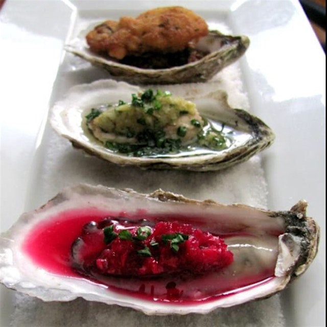 Well fleet oysters raw, poached and fried!!