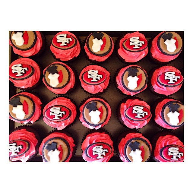 Today's project among other things.... Chocolate/PeanutButter cupcakes for a 49'ers themed baby s...
