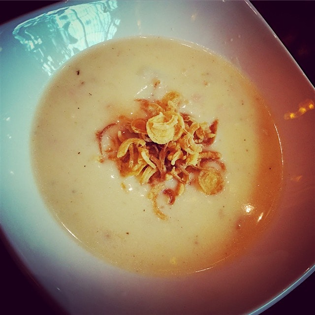 Chilled Root Vegetables & Carmelized Shallot Soup. Starting off a Spring Brunch the delicious way! 