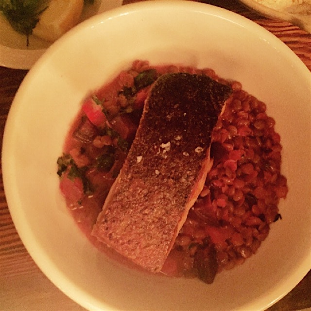 Delicious salmon At The Vanderbilt. The Risotto and Chicken were also quite good. 