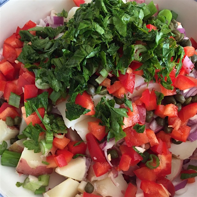 Potato salad in the works! Full recipe on simplywithout.com 