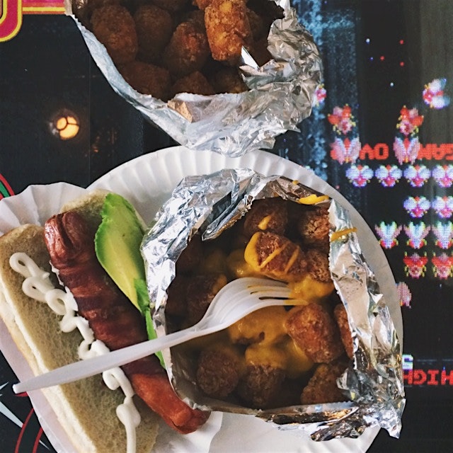 Hot dog and cheese tots at Crif Dog