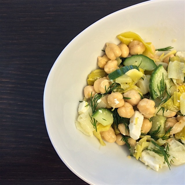 braised leeks with chickpeas, dill, & feta #worklunch