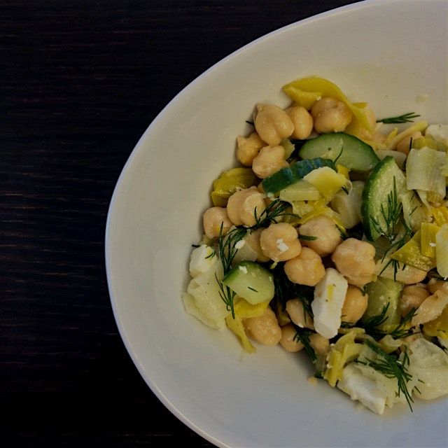 braised leeks with chickpeas, dill, & feta #worklunch