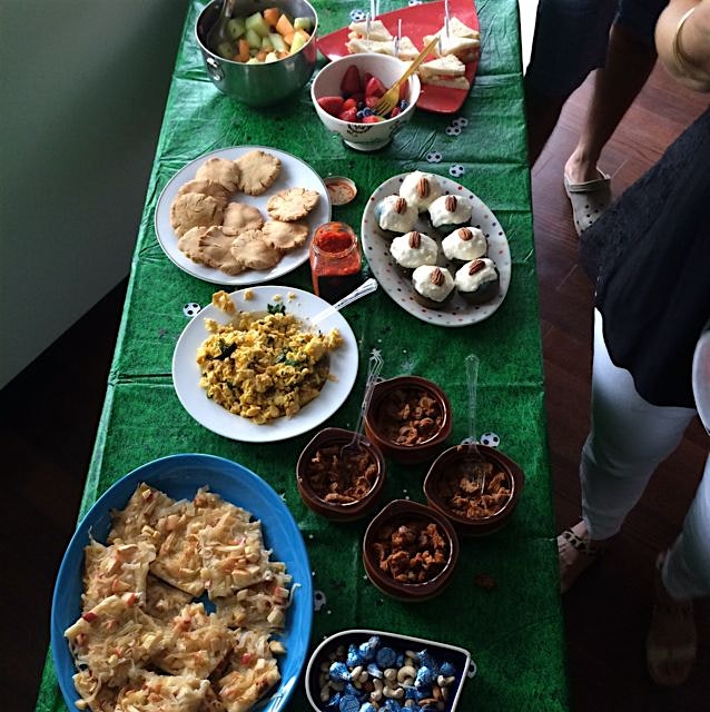 World Cup spread! Chorizo, eggs from flying pigs farm, onion and apple tart, and cupcakes! Go Arg...