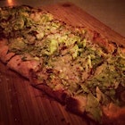 Broccoli Pizzetta - crunchy, chewy crust and flavored with walnuts pesto.