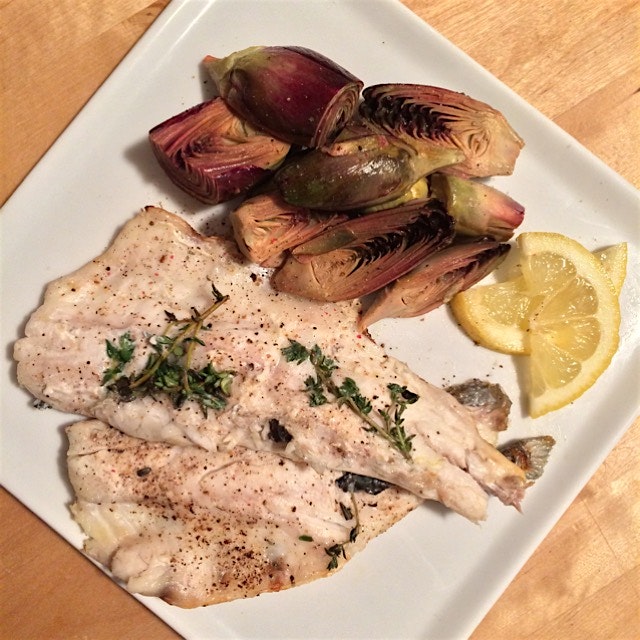 grilled branzino with garlicky artichokes #whatsgordinner