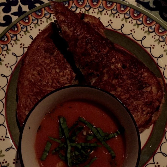 Iowa fontina, wild mushrooms, amd Rosemary grilled cheese with dill and ramp tomato soup
