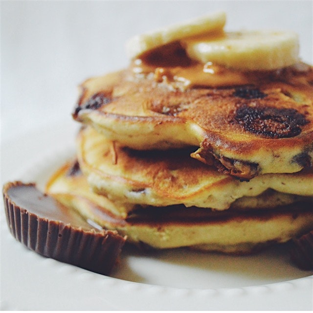 These happened today: Reese's peanut butter banana pancakes. Um. Yum. 😳😁😄