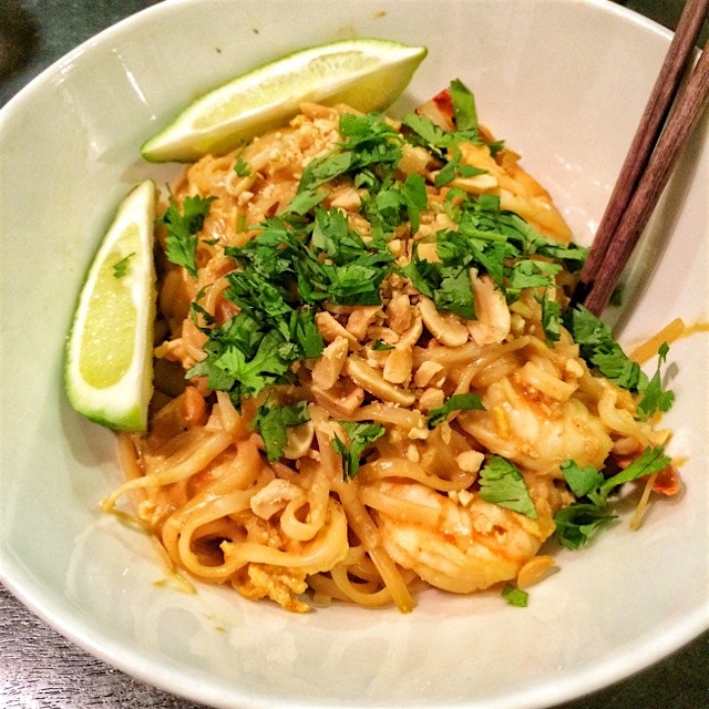 Last night's dinner: chicken and shrimp pad thai. Not authentic but gets the job done. 