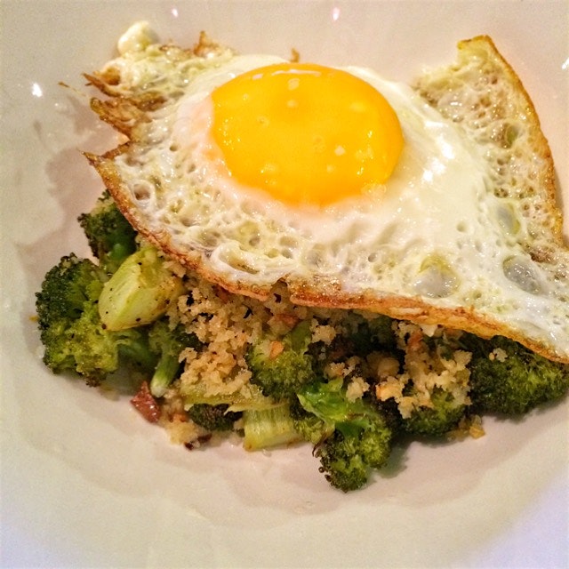 Tonight's dinner: roasted broccoli with pangrattato and a crispy egg