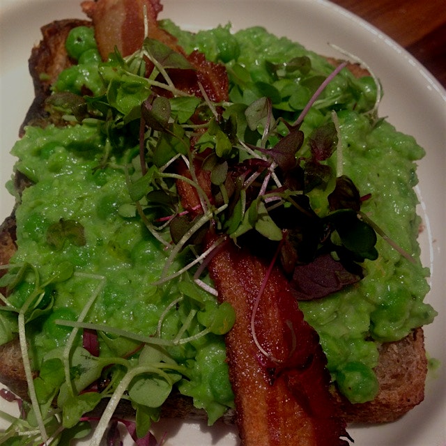 Baked also does delicious toast: peas, bacon, micro greens. A healthy antidote to all the indulge...