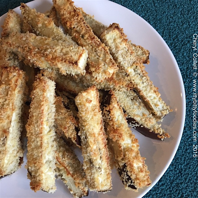This makes a great side dish. Oven baked eggplant fries. 