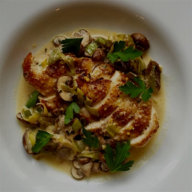 Pan-Fried Chicken Breast with a Creamy Leek and Mushroom Sauce. Recipe is on the blog now, link i...
