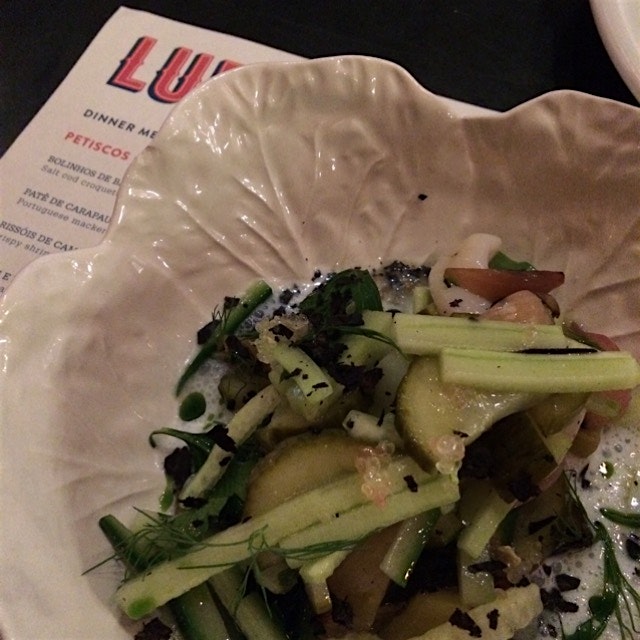 Charred cucumber X razor clam Salad