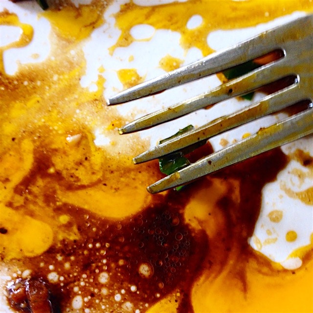 Duck egg yolks & redeye gravy. Ramps and pancetta missing. 