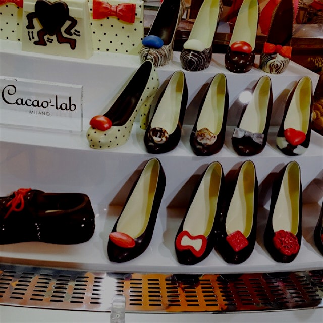 Chocolate shoes anyone? At Rinascente department store food market, Milan. 