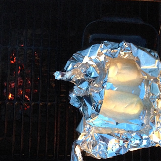 Smoking some homemade mozzarella. 