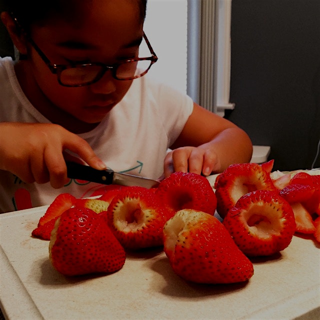 Perfect cored and quartered strawberries for breakfast!! #FoodRevolution 