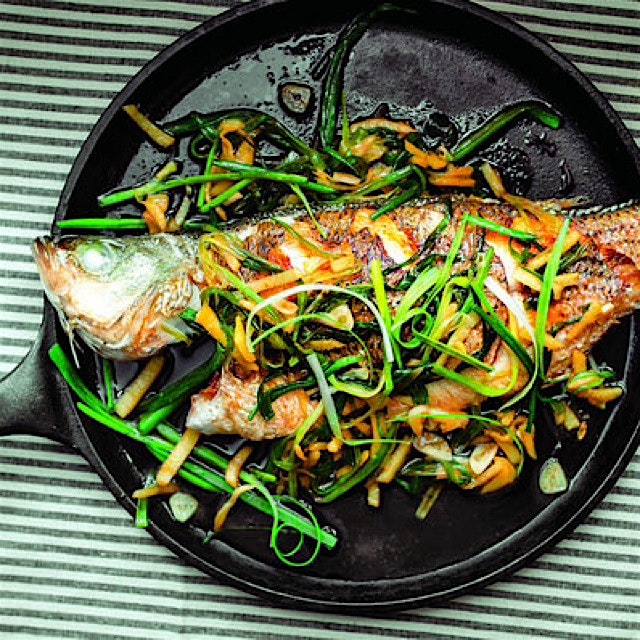Yes, you can try this with ramps too! Pan-fried whole fish with ginger and scallions from #thefoo...