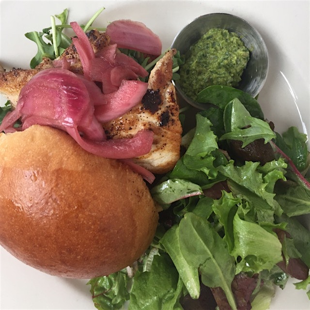 Fish sandwich, grilled to perfection.