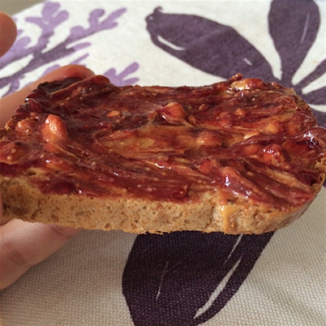 Enjoying the American taste: peanut butter and mixed berry conserve (instead of jelly)