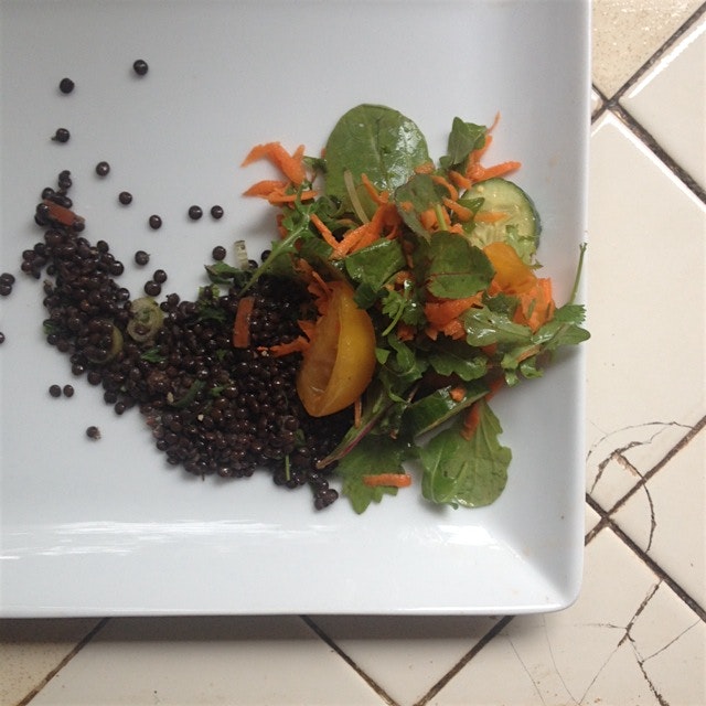 Lentil salad with cucumber and carrot. Nice afternoon snack.