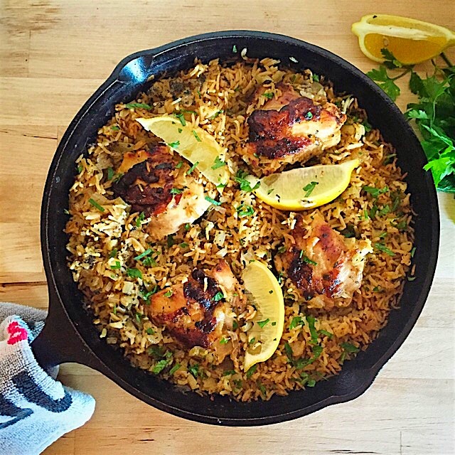 I love messing just one pan. Greek chicken and Lemon Rice. Dinner is served. 
Found on RecipeTin ...