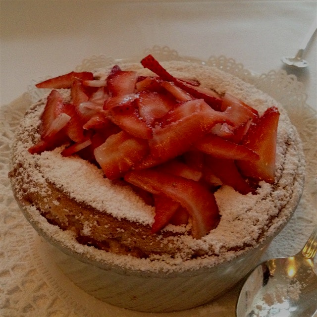 Amazing strawberry soufflé at the always memorable Cafe Jacqueline #sanfrancisco