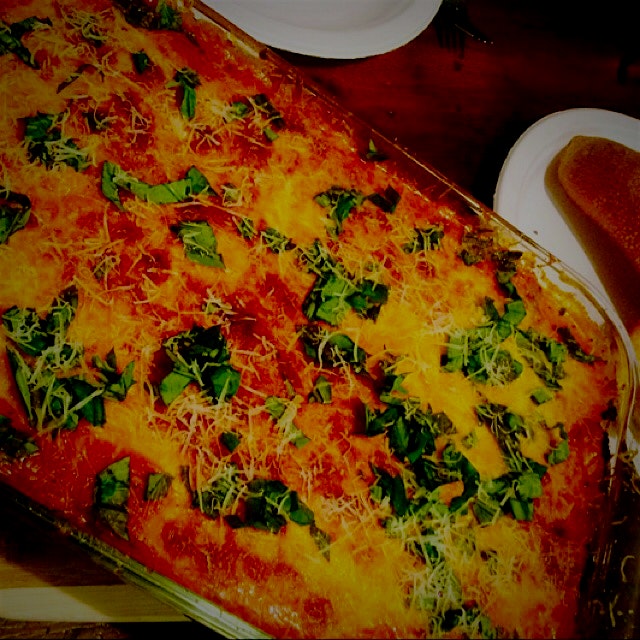 Baked eggplant lasagna.  Layers of my tomato basil sauce, ricotta, mozzarella, and Parmigiano che...