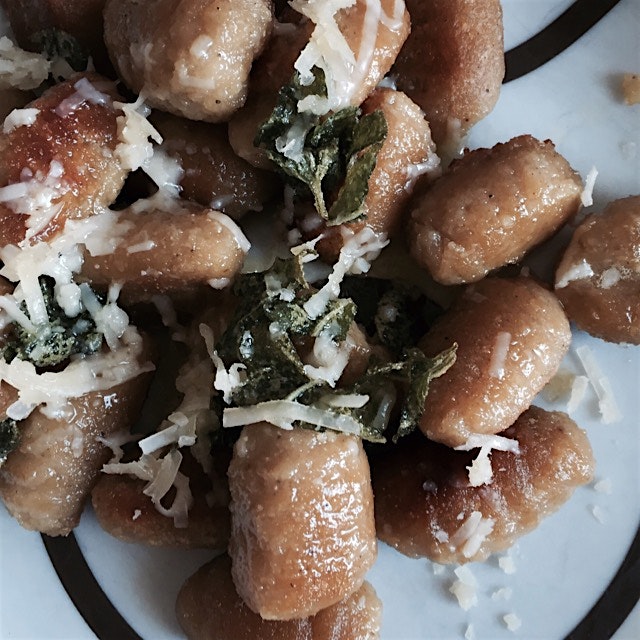 Sweet potato gnocchi with homegrown fresh sage & brown butter sauce.