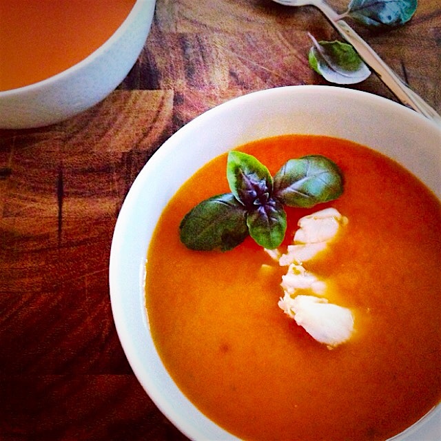 Cold soup week at thegrumpygourmand.com  this is watermelon-mint-chili-pepper soup w crab meat......