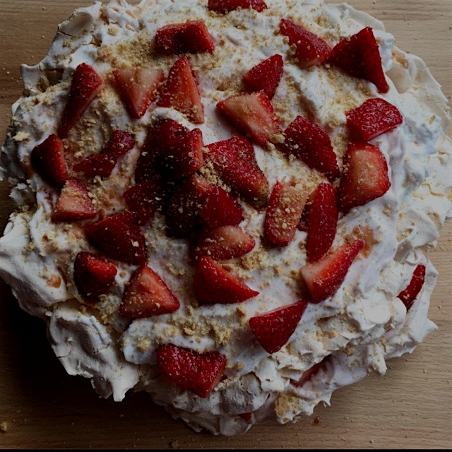 Made a Strawberry Cheesecake Marshmallow Pavlova, a twist on a Jamie Oliver recipe | recipe: http...