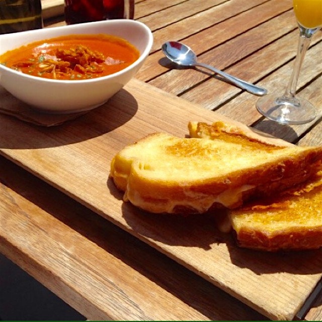Springtime comfort food. Grilled cheese and malted tomato soup. 