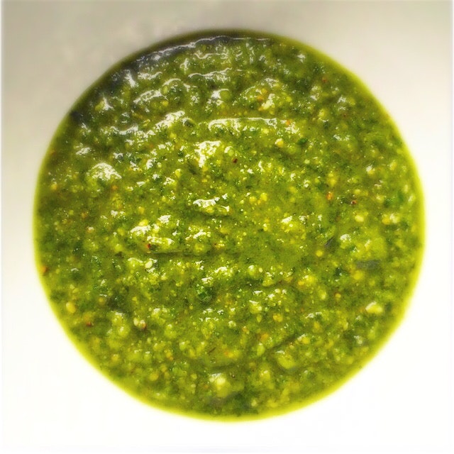 Basil kale and cashew pesto for the cucumber gazpacho. 