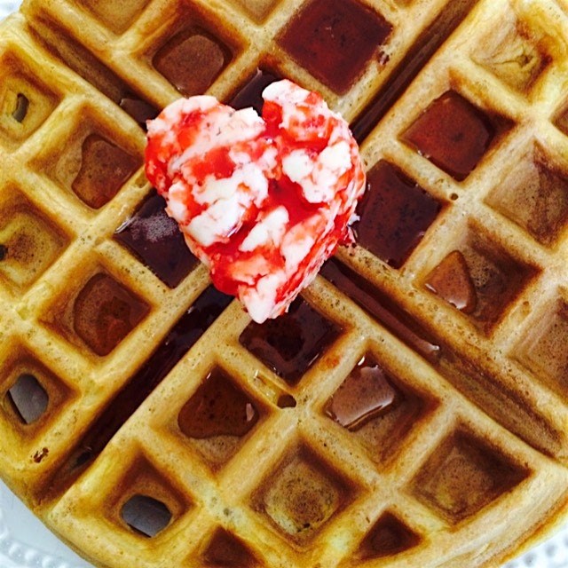 Bleeding heart strawberry butter & waffle 😄
