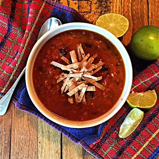 A cool Sunday calls for a warm soup: char-roasted tomato and black bean. I'm living off of amaran...