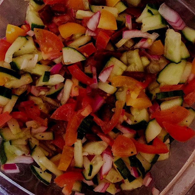 I'm convinced veggies taste better when chopped into little squares! Shepherd's salad with cucumb...