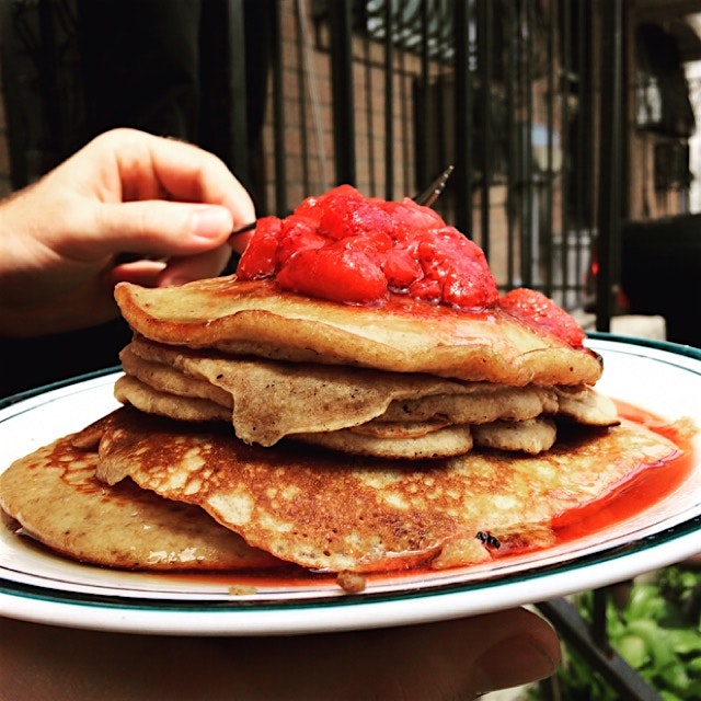 Quickly cooked down some fresh strawberries with a spoonful of honey and drizzle of balsamic vine...