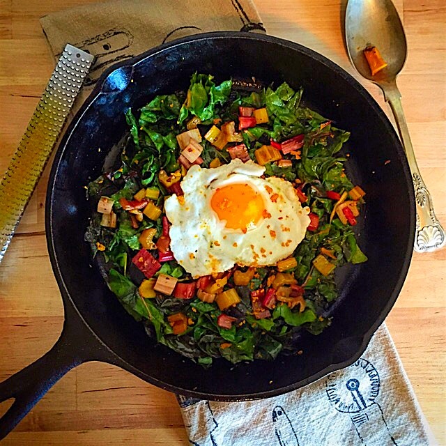 Indian spices flavour mah lunch ☺️ Coriander and cumin seed sautéed chard with an egg dusted with...