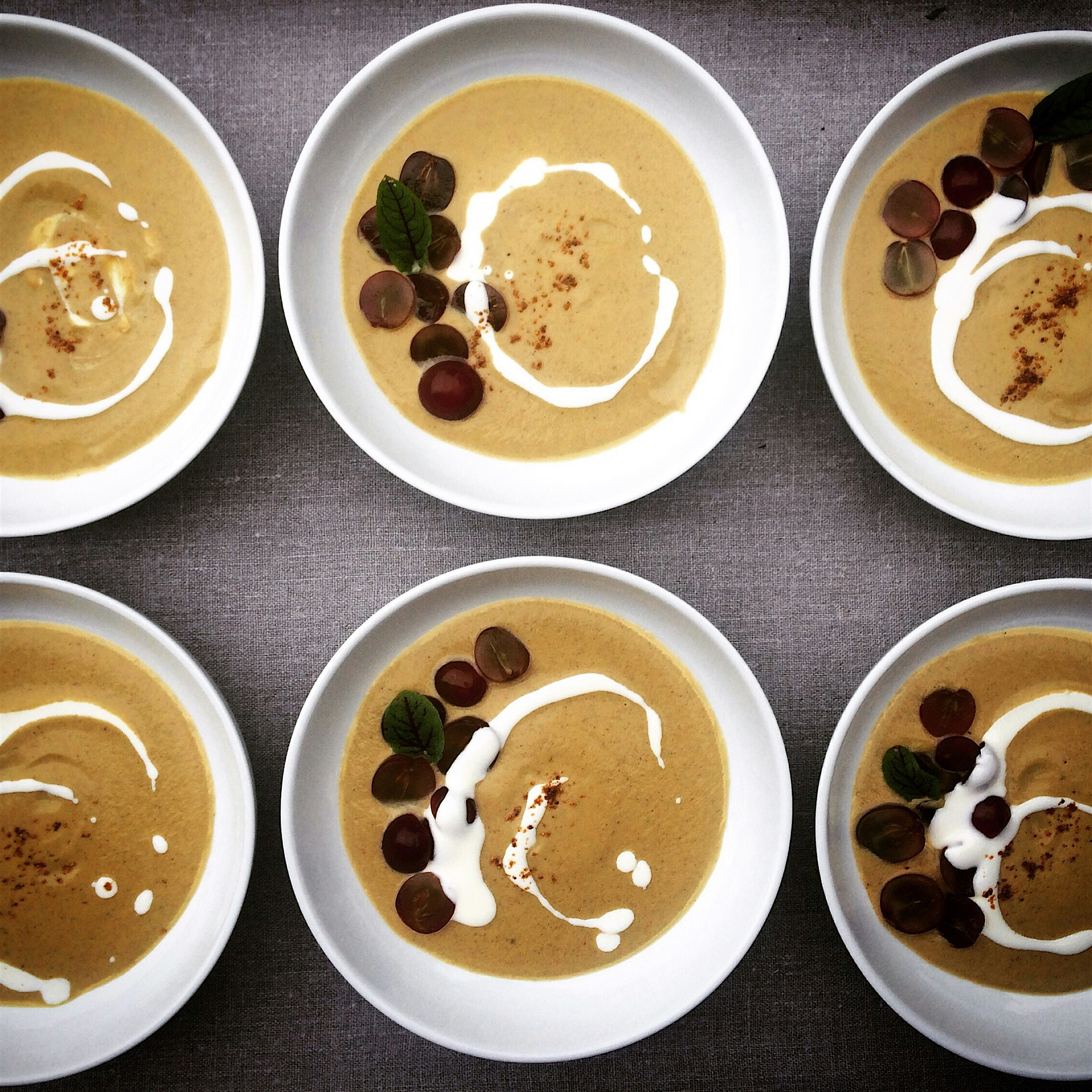 Farm to Table cooking! Turmeric & Cumin Cauliflower Soup w/ Grapes & Fresh Sour Cream