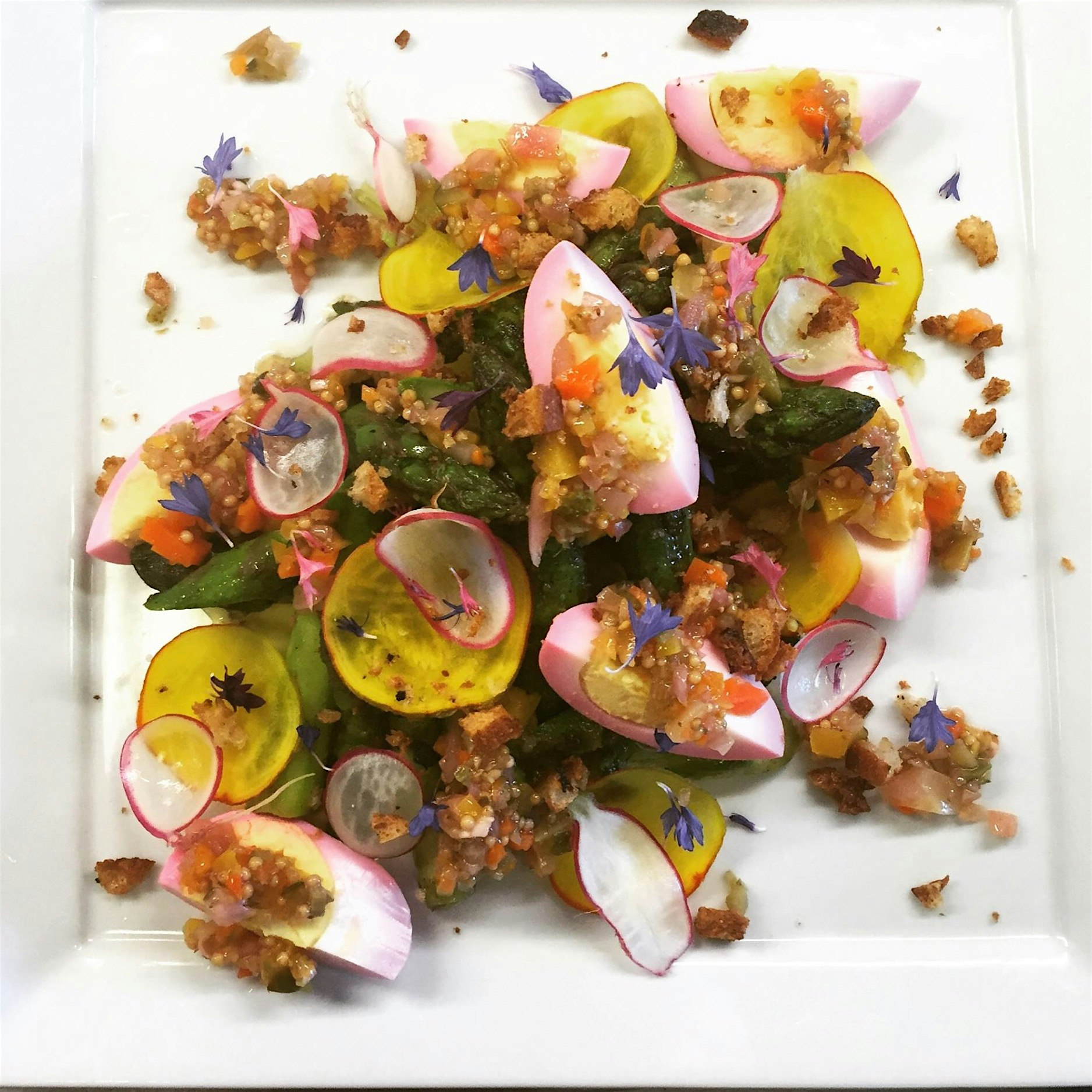 A throwback to spring and our grilled asparagus salad with preserved Meyer lemon aioli and charre...