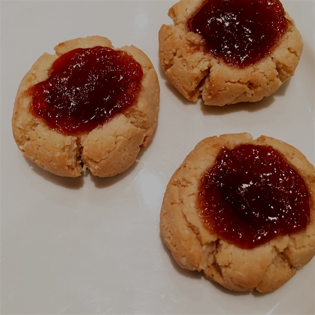 Thumbprint cookies! They're vegan and gluten-free but you'd never know...