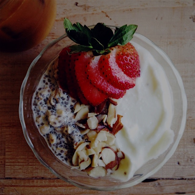 Overnight chia seed oats and greek yogurt for breakfast! 
