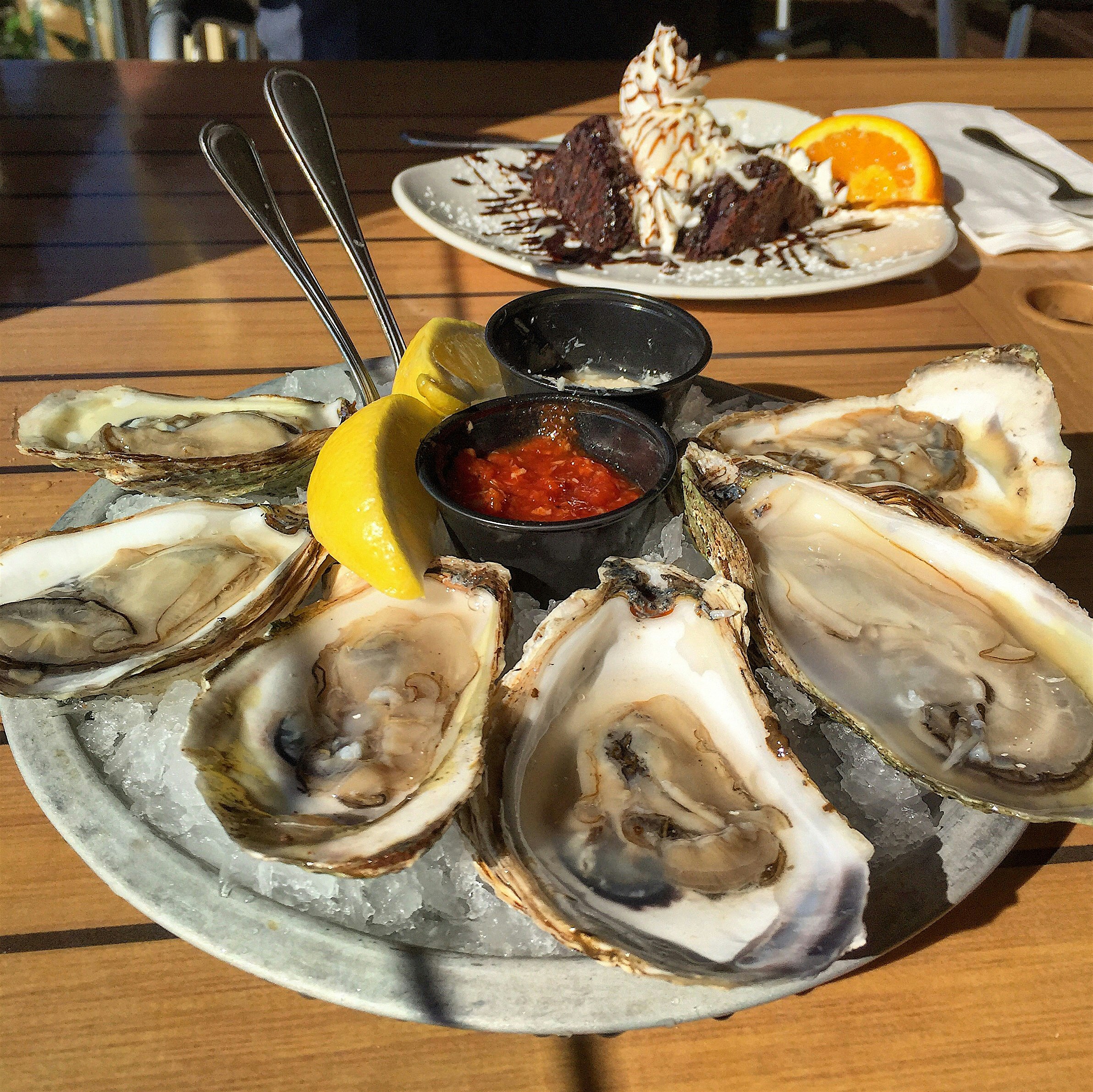 Jim had Chocolate Brownie Sundae for dessert. I had PEI Raspberry Point Oysters. I see nothing we...