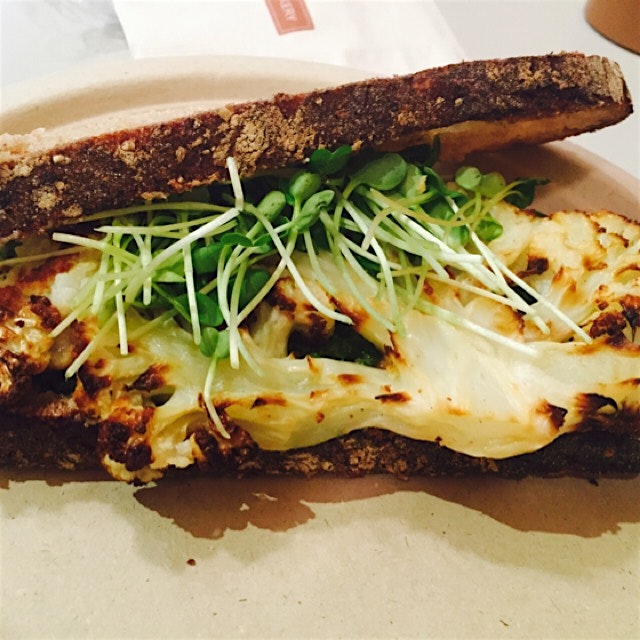 Roasted cauliflower and pesto sandwich from Breads Bakery in Union Square. 