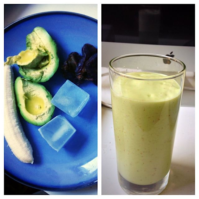 three dates, banana, avocado, ice + milk = two huge glasses of this.